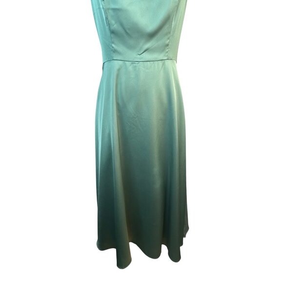 Hutch ModCloth Size 2 Tie-Back Midi Fit & Flare Green Satin Dress Lined Pockets - Picture 8 of 16